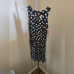 Xhilaration Black & White Polka Dot Dress New With Tag Zip Up Back Waist Ties